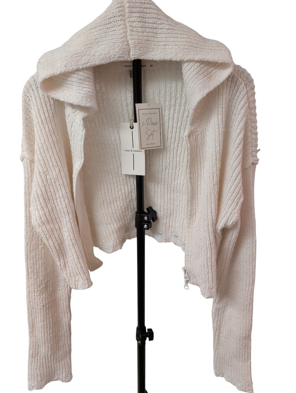 New Moon & Madison Distressed Knit Cropped Jacket